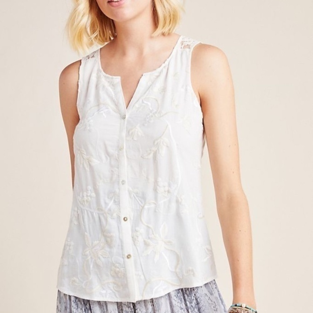 Anthropologie Tiny Amarissa Embroidered Ivory Top